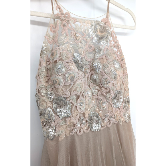 Watters Carly Lace Sequin Bodice Sheer Tulle Skirt Maxi Bridal Formal Event Gown - Picture 6 of 15